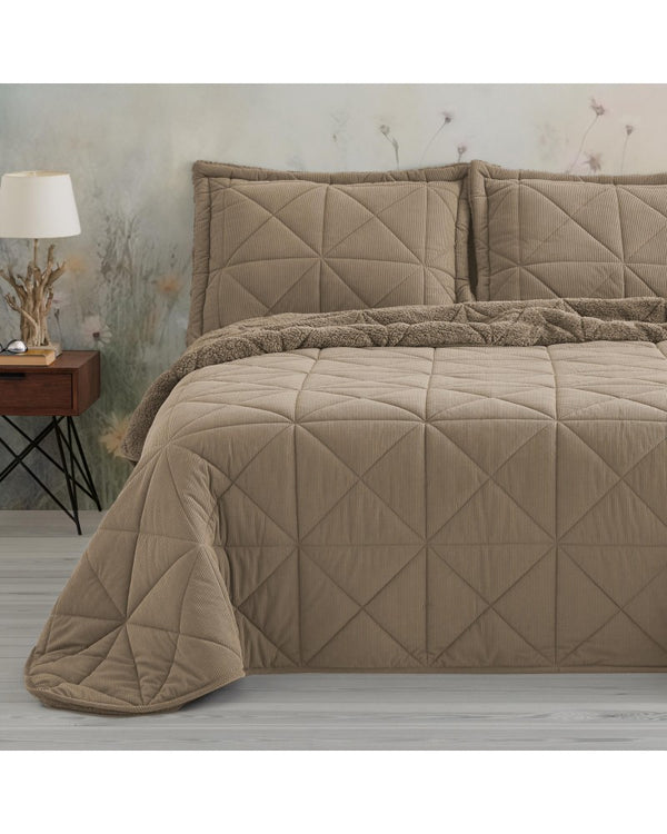 EDREDON BORREGUILLO QUILT TEJIDO PANA CAMEL - ARUNA